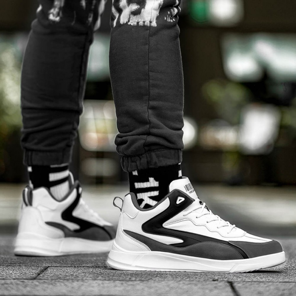 Mens High Top Sneakers - White Dark Gray - DS3.1204