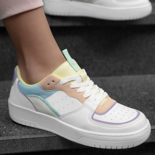 Womens Sneakers - White Yellow Blue - DS Alley