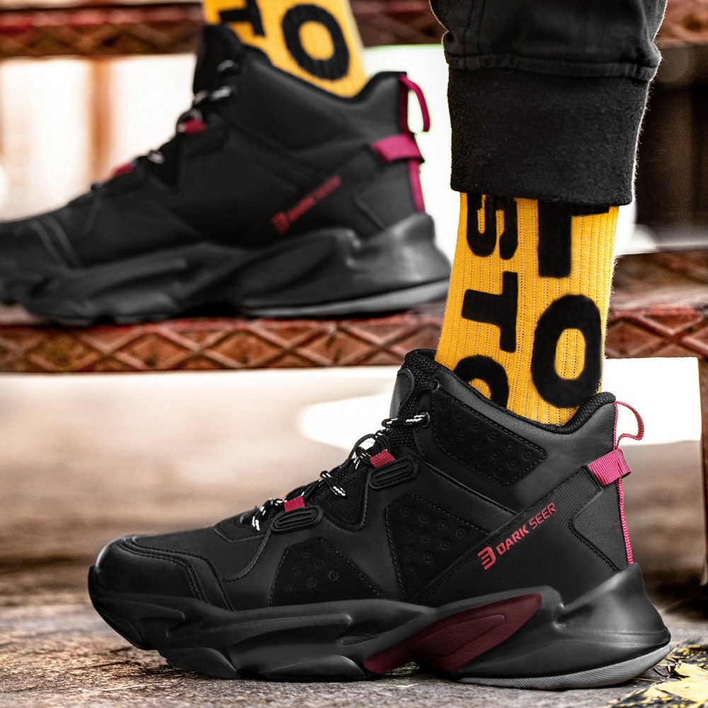 Mens High Top Sneakers - Black Claret Red - DS3.839