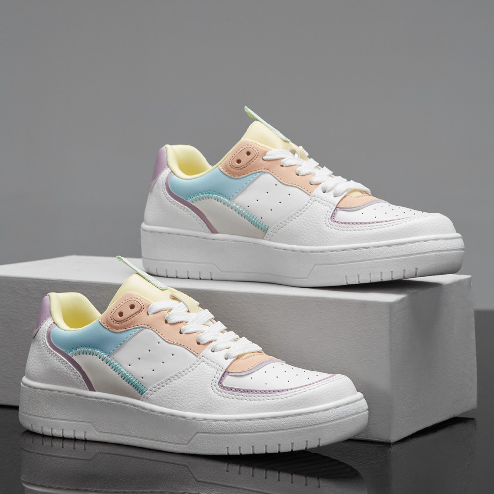 Womens Sneakers - White Yellow Blue - DS Alley