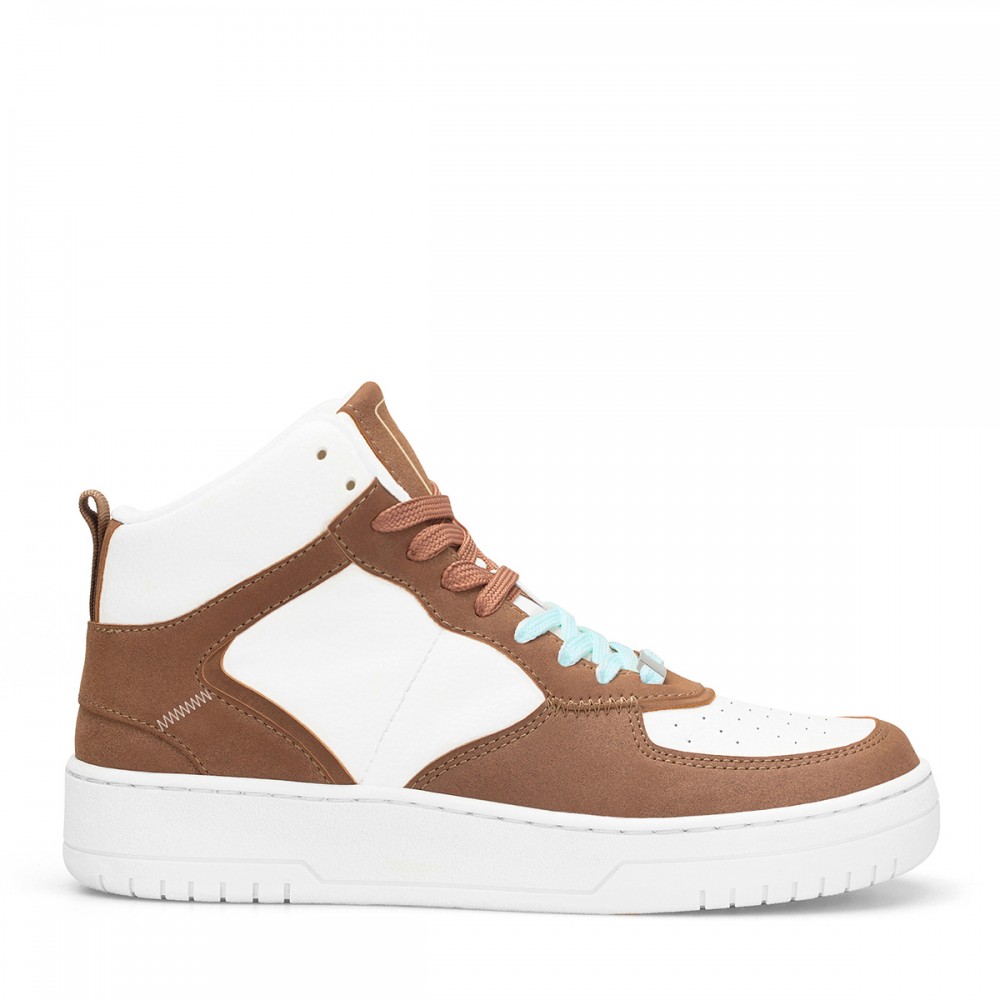 Womens High Top Sneakers - White Tan - DS Maya