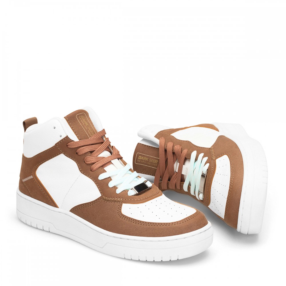 Womens High Top Sneakers - White Tan - DS Maya