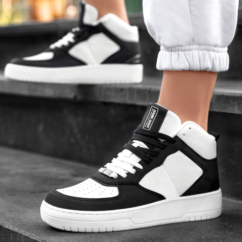 Womens High Top Sneakers - White Black - DS Maya