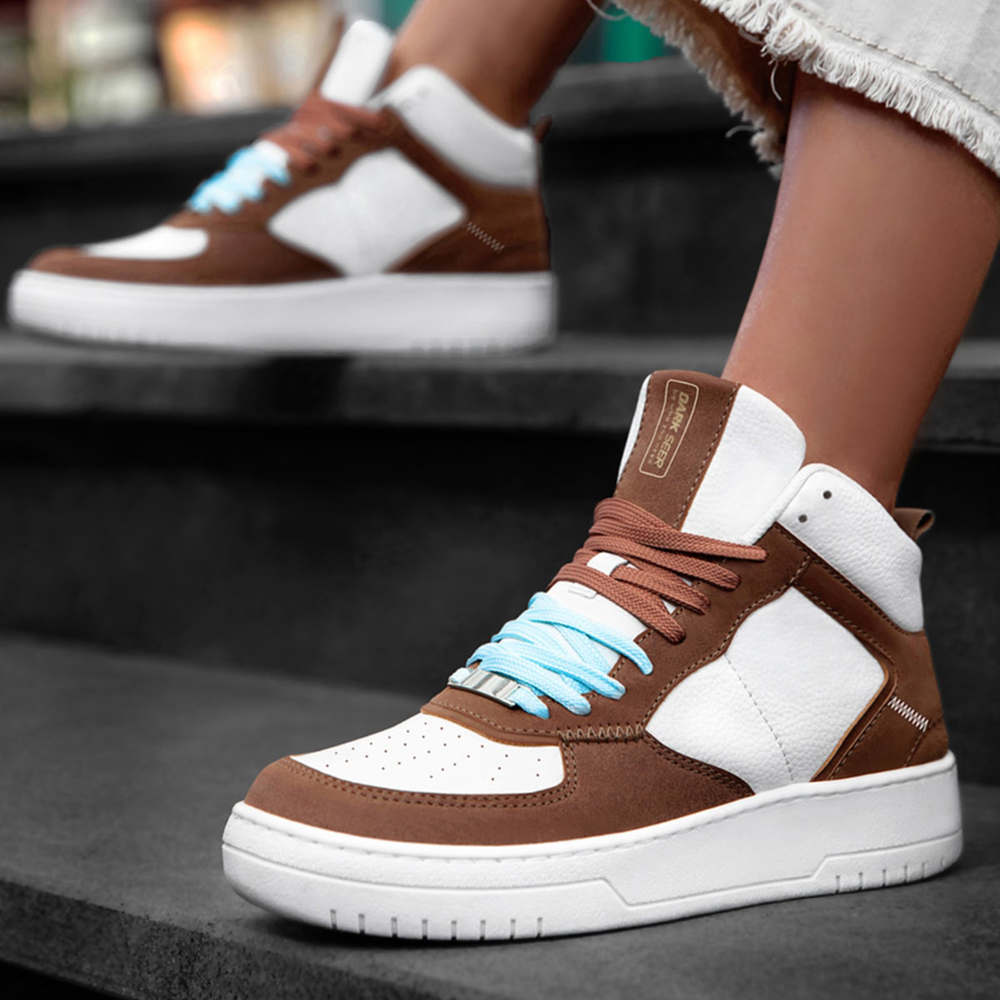 Womens High Top Sneakers - White Tan - DS Maya