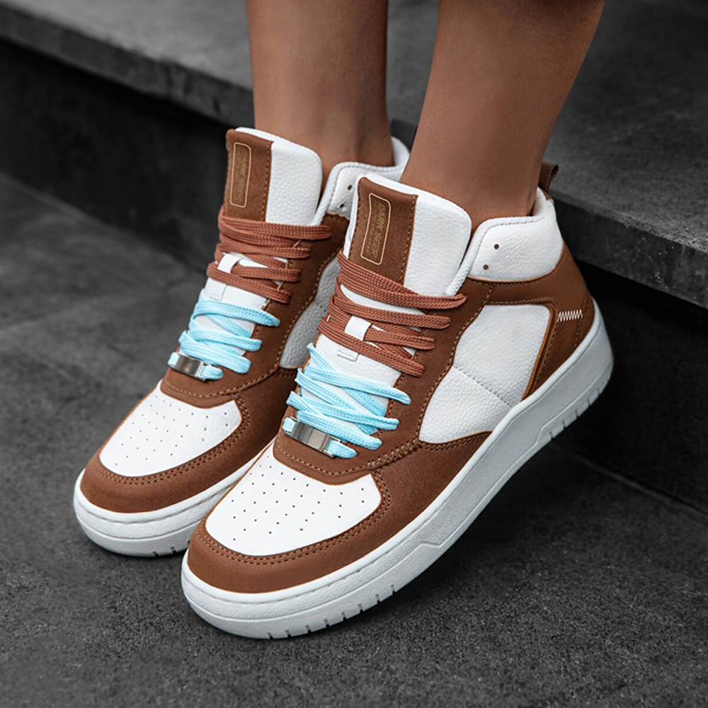 Womens High Top Sneakers - White Tan - DS Maya