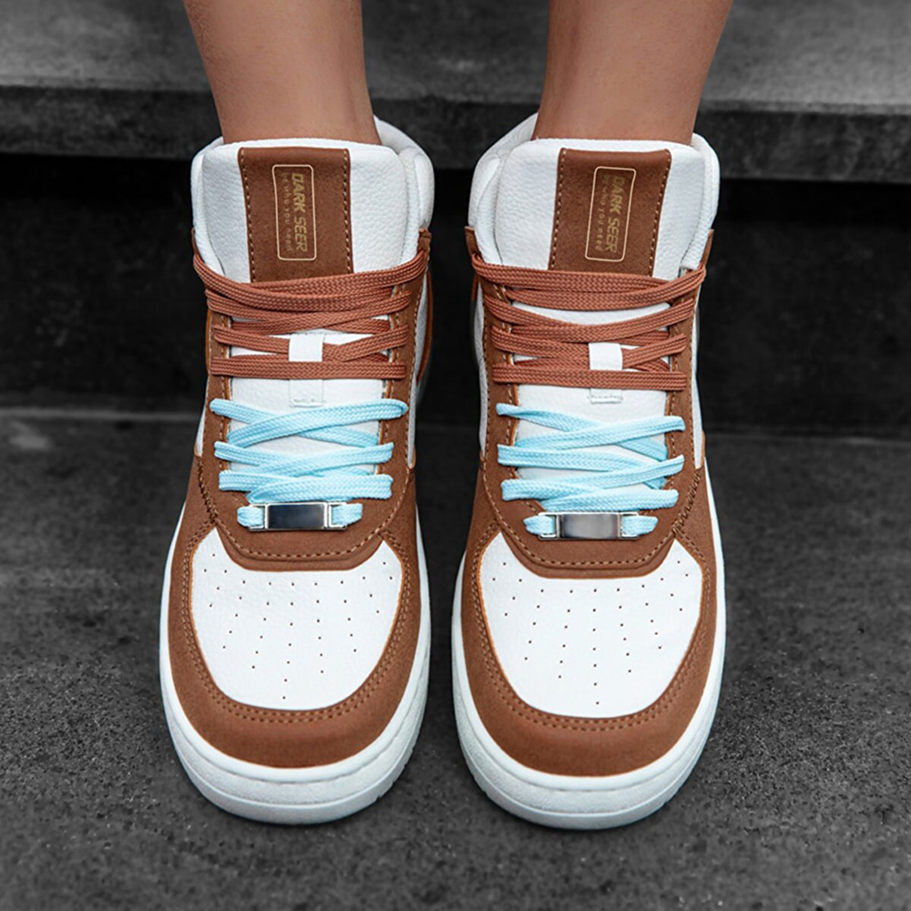 Womens High Top Sneakers - White Tan - DS Maya