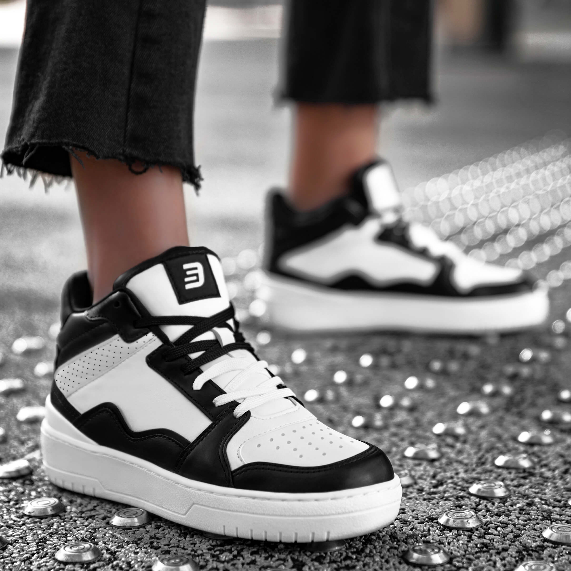 Women's High Top Sneakers - White Black - DS Violet Women's High Top Sneakers - White Black - DS Violet