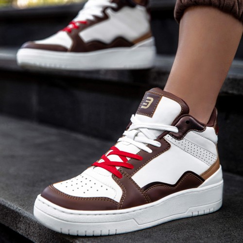 Women's High Top Sneakers - White Tan - DS Violet