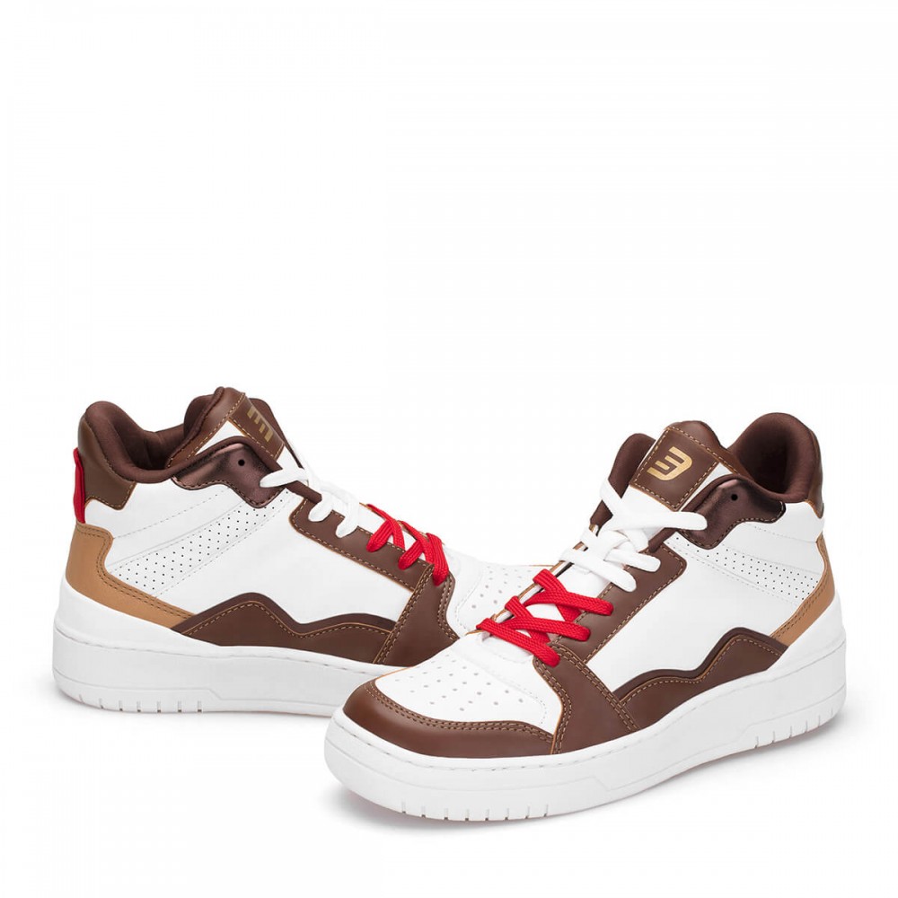 Women's High Top Sneakers - White Tan - DS Violet