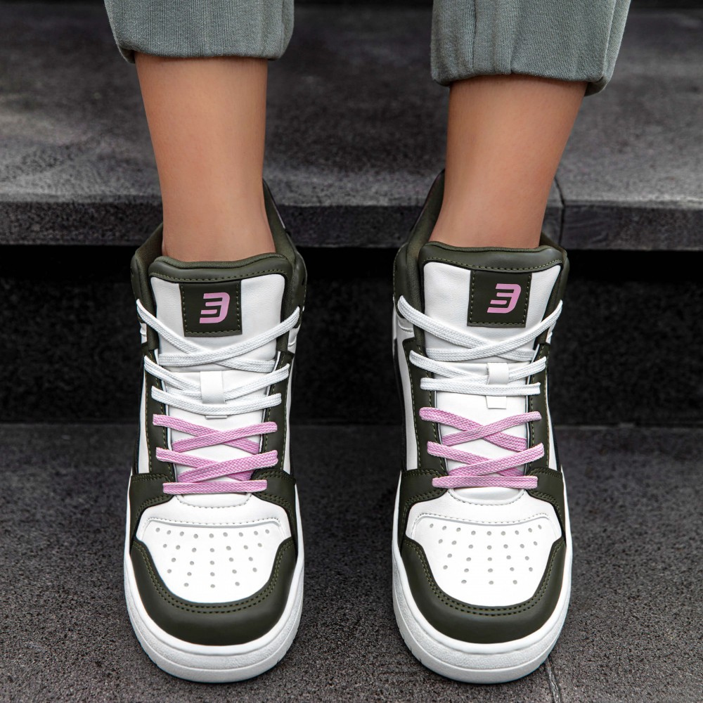 Women's High Top Sneakers - White Green - DS Violet
