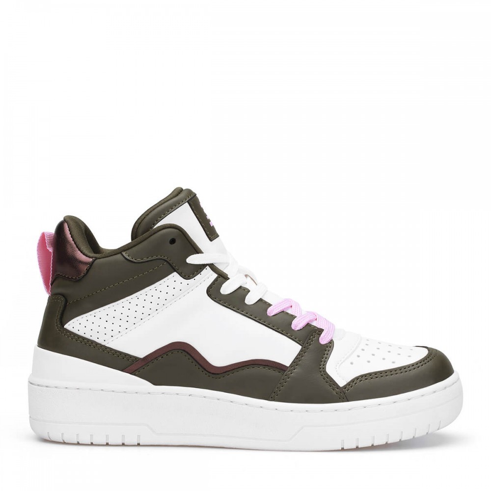 Women's High Top Sneakers - White Green - DS Violet