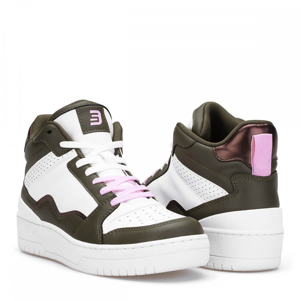 Women's High Top Sneakers - White Green - DS Violet