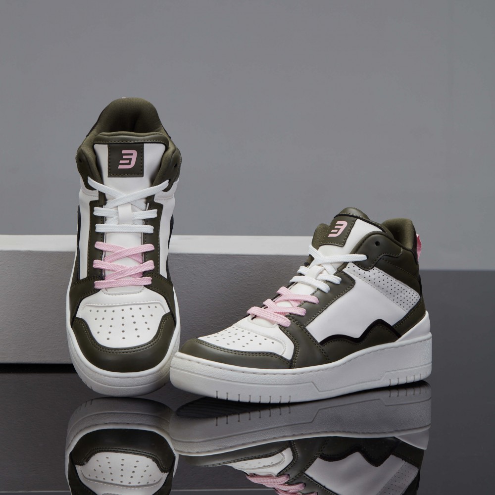 Women's High Top Sneakers - White Green - DS Violet