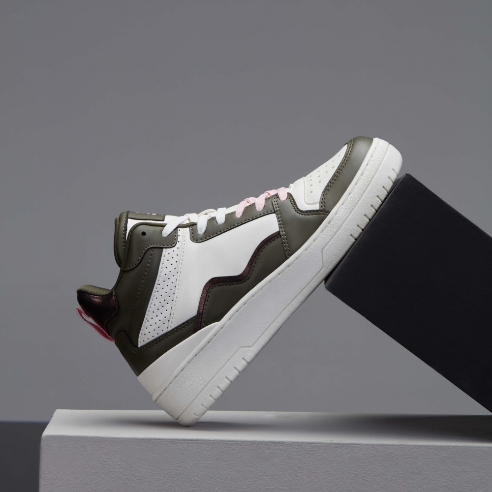 Women's High Top Sneakers - White Green - DS Violet